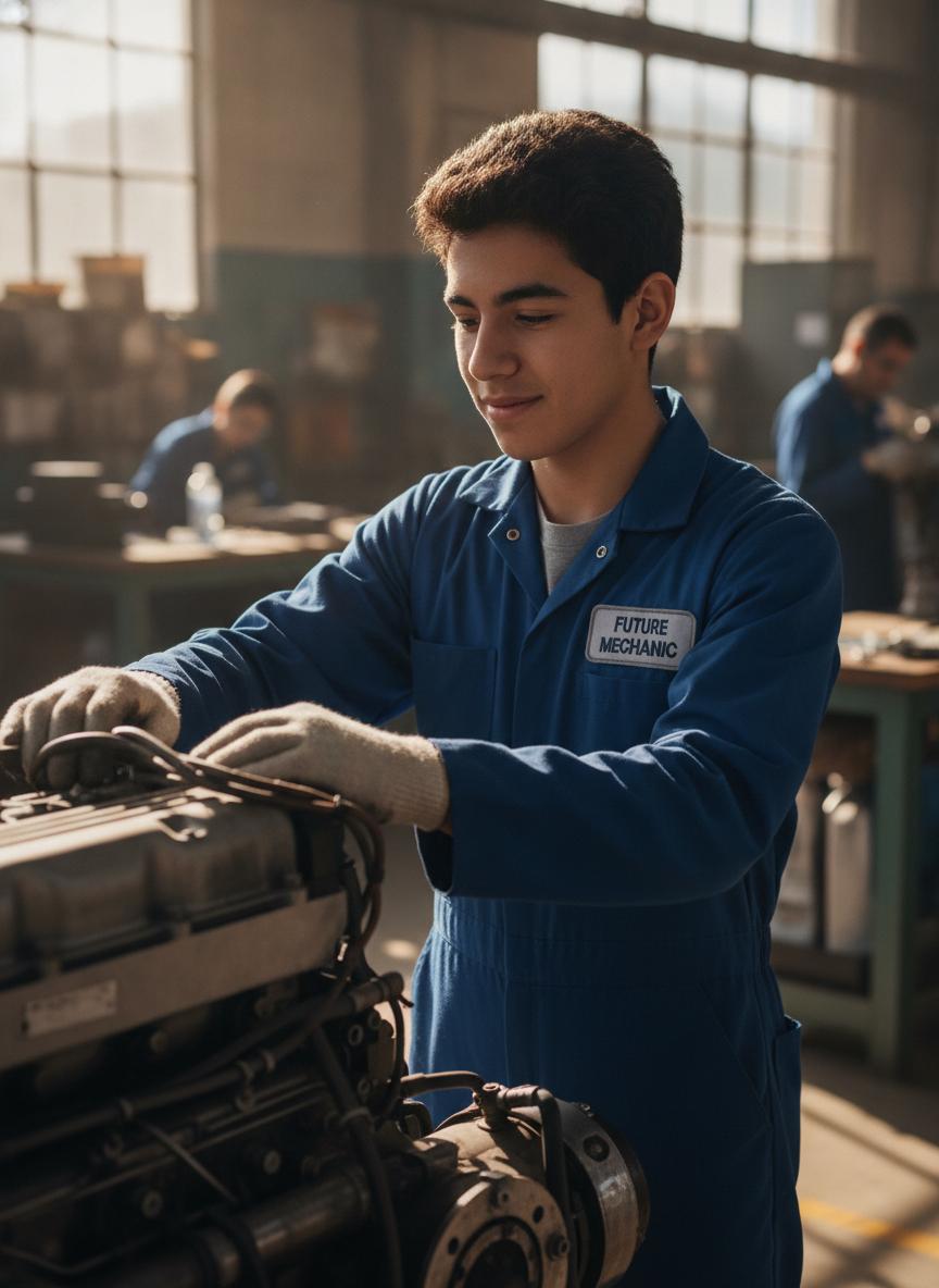 Internationaler Auszubildender in der Werkstatt